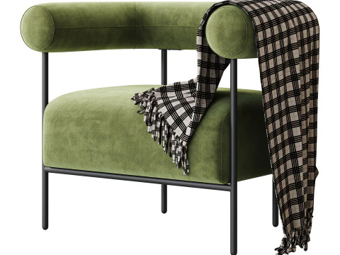 Fulbourn Rust Ochre Velvet Armchair 3D Model