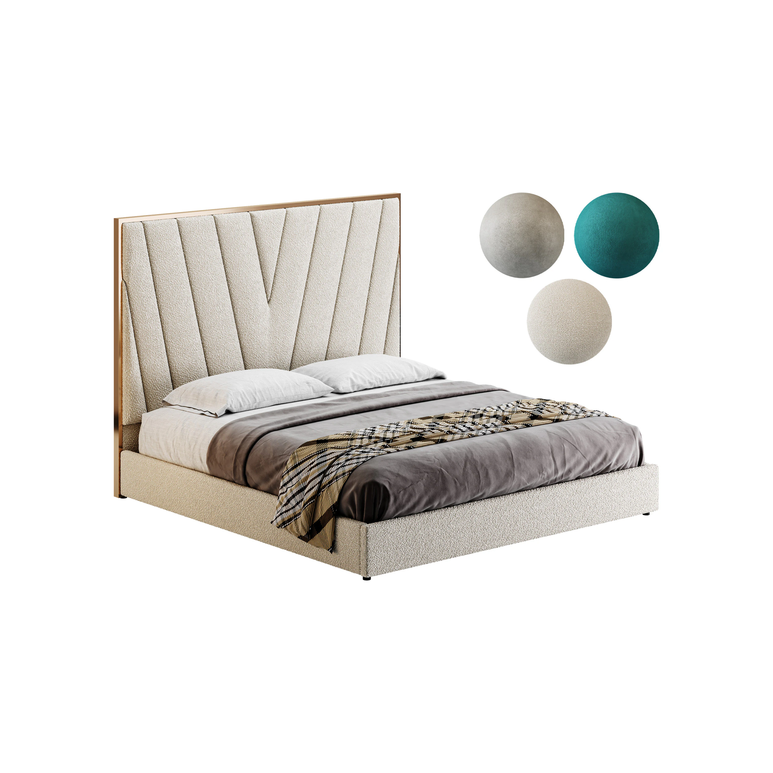 Grayish Upholstered luxury King Size Bed 3D Model .c4d .max .obj .3ds .fbx .stl .blend 