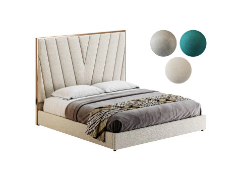 Cama king size luxuosa estofada acinzentada Modelo 3D