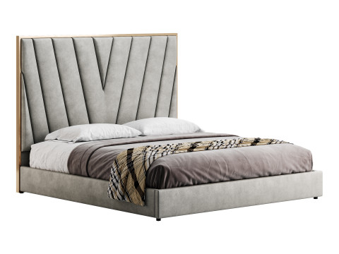 Grayish Upholstered luxury King Size Bed Model 3D