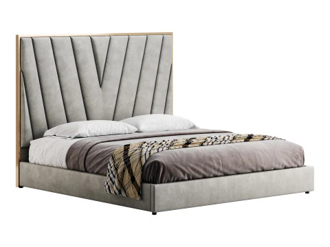 Grayish Upholstered luxury King Size Bed 3D Model