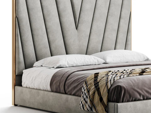 Grayish Upholstered luxury King Size Bed 3D Model