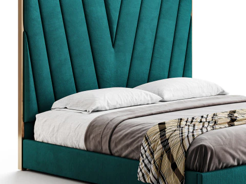 Grayish Upholstered luxury King Size Bed 3D Model