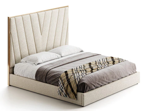 Grayish Upholstered luxury King Size Bed 3D Model