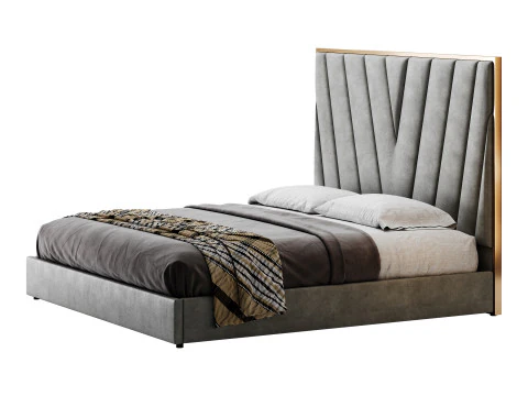 Grayish Upholstered luxury King Size Bed 3D Model