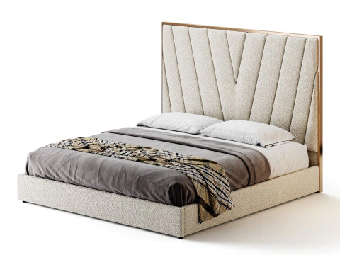 Grayish Upholstered luxury King Size Bed 3D Model
