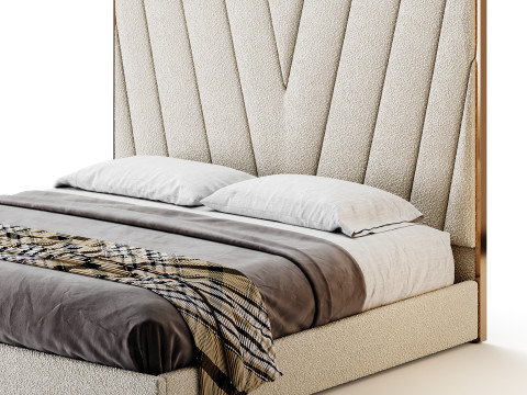 Grayish Upholstered luxury King Size Bed Model 3D