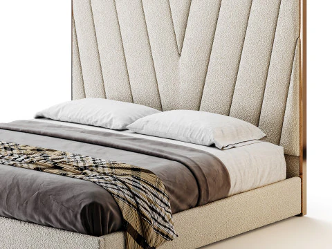 Grayish Upholstered luxury King Size Bed 3D Model