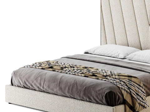 Grayish Upholstered luxury King Size Bed 3D Model