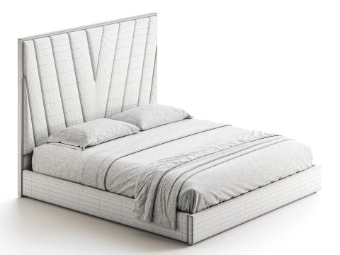 Grayish Upholstered luxury King Size Bed 3D Model
