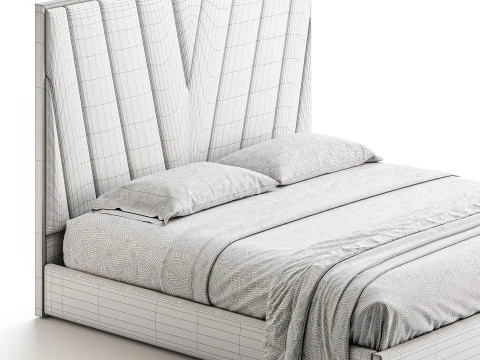 Grayish Upholstered luxury King Size Bed 3D Model