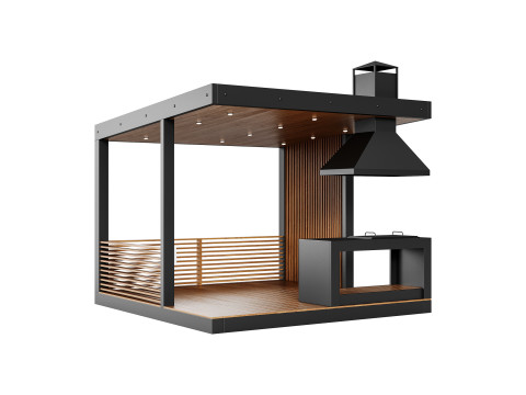 Modern gazebo with summer kitchen 1 3D Model