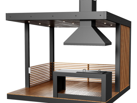 Modern gazebo with summer kitchen 1 Modelo 3D