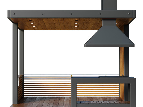 Modern gazebo with summer kitchen 1 Modelo 3D