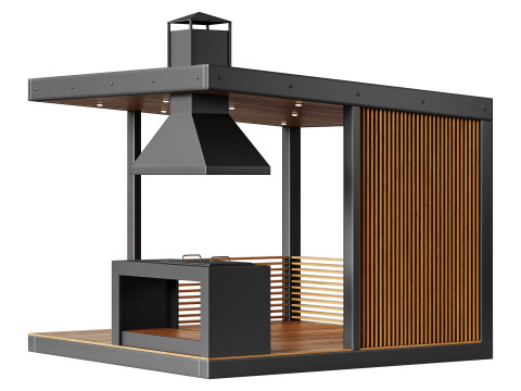 Modern gazebo with summer kitchen 1 Modelo 3D