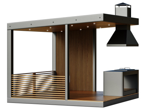 Modern gazebo with summer kitchen 1 Modelo 3D