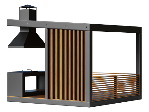 Modern gazebo with summer kitchen 1 Modelo 3D