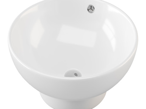 Round Countertop Vessel Bathroom Sink White with Overflow Modèle 3D