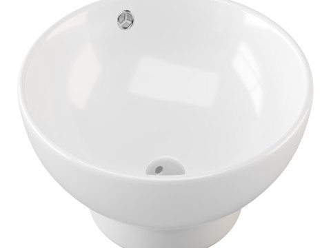 Round Countertop Vessel Bathroom Sink White with Overflow Modèle 3D