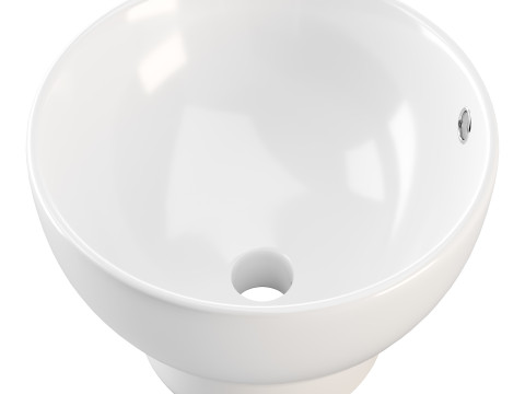 Round Countertop Vessel Bathroom Sink White with Overflow Modèle 3D