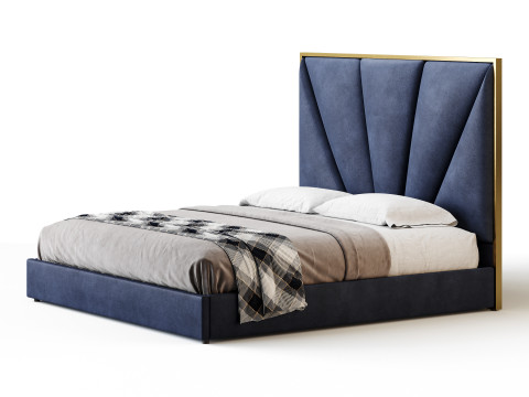 Royal Blue Upholstered Luxury King Size size Bed 3D Модель