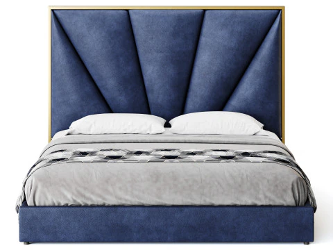 Royal Blue Upholstered Luxury King Size size Bed 3D Model