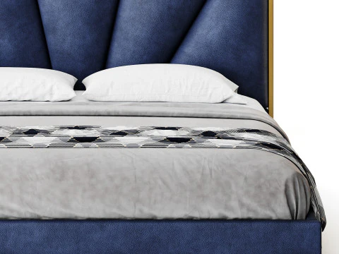 Royal Blue Upholstered Luxury King Size size Bed 3D Model