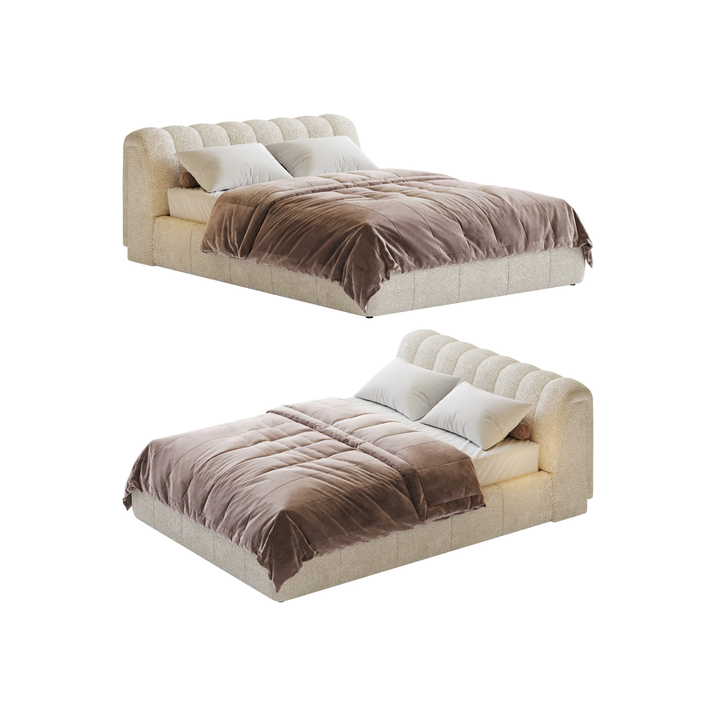 Salami Queen Bed - Maya Cream Boucle 3D Model .c4d .max .obj .3ds .fbx .stl .blend
