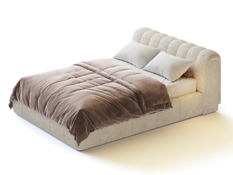 Salami Queen Bed - Maya Cream Boucle 3D Model