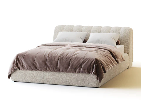 Salami Queen Bed - Maya Cream Boucle 3D Model