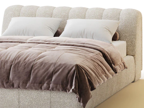 Salami Queen Bed - Maya Cream Boucle 3D Model
