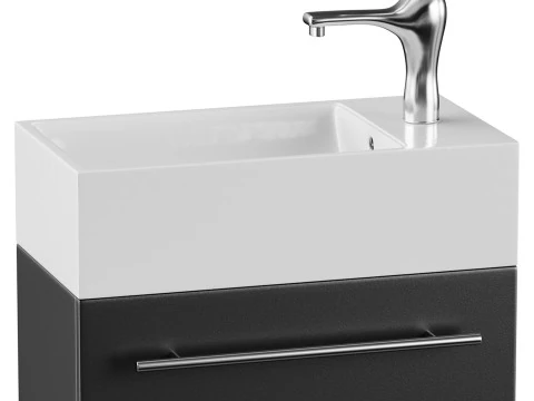 Small Wall Mounted Cabinet Vanity Bathroom Sink Cabinet Black 3D Model