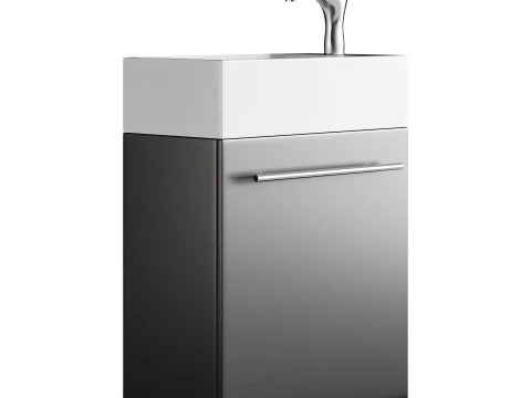 Small Wall Mounted Cabinet Vanity Bathroom Sink Cabinet Black 3D Model