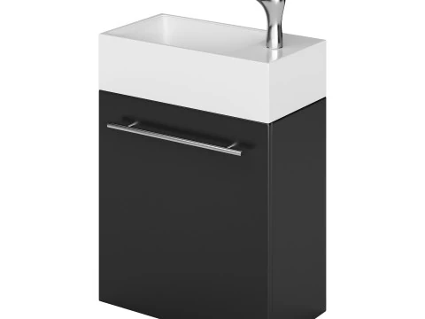 Small Wall Mounted Cabinet Vanity Bathroom Sink Cabinet Black 3D Model