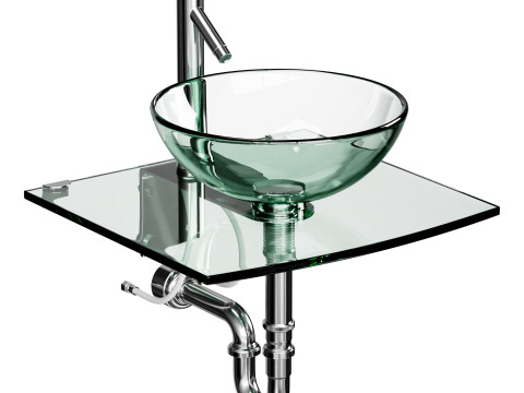 Unique Tempered Glass Wall Mount Vessel Sink 3D 모델