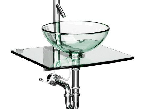 Unique Tempered Glass Wall Mount Vessel Sink 3D 모델