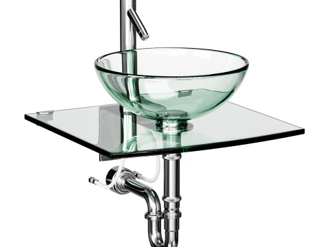 Unique Tempered Glass Wall Mount Vessel Sink 3D Model