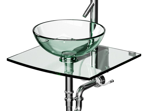 Unique Tempered Glass Wall Mount Vessel Sink 3D 모델