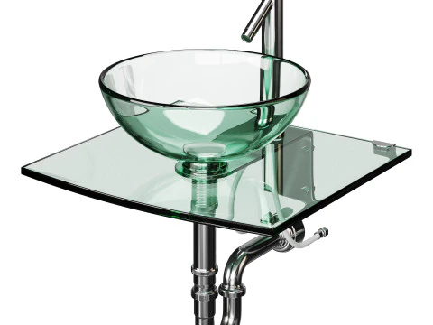 Unique Tempered Glass Wall Mount Vessel Sink 3D Model