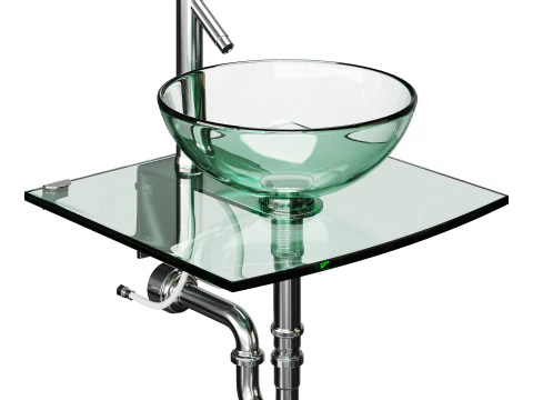 Unique Tempered Glass Wall Mount Vessel Sink 3D Model