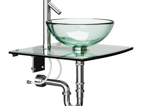 Unique Tempered Glass Wall Mount Vessel Sink 3D 모델