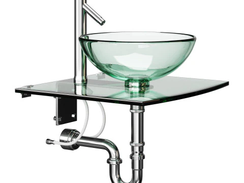 Unique Tempered Glass Wall Mount Vessel Sink 3D Model
