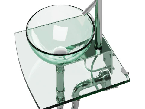Unique Tempered Glass Wall Mount Vessel Sink 3D Model