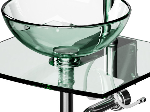 Unique Tempered Glass Wall Mount Vessel Sink 3D 모델