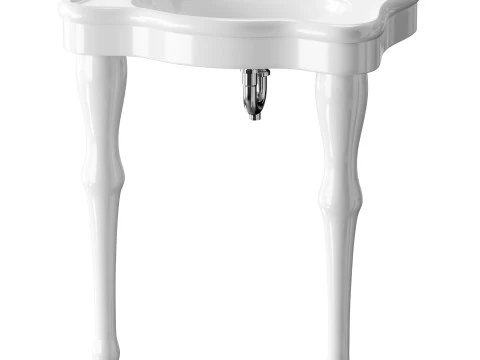 White Console Sink China Two Spindle Legs 3D Model