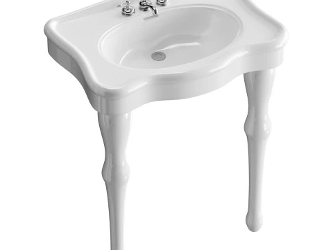White Console Sink China Two Spindle Legs 3D Model