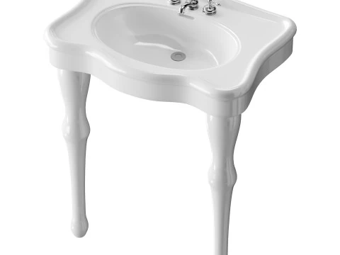 White Console Sink China Two Spindle Legs 3D Model