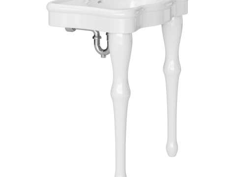 White Console Sink China Two Spindle Legs 3D Model