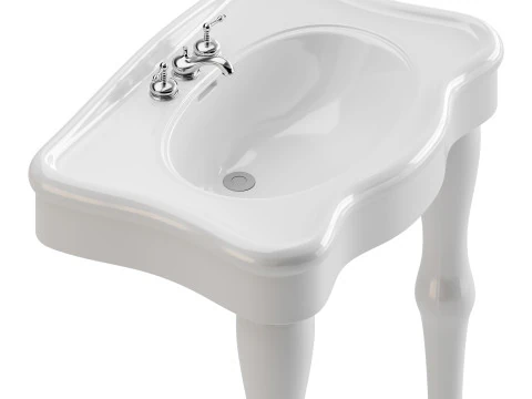 White Console Sink China Two Spindle Legs 3D Model