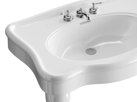 White Console Sink China Two Spindle Legs 3D Model